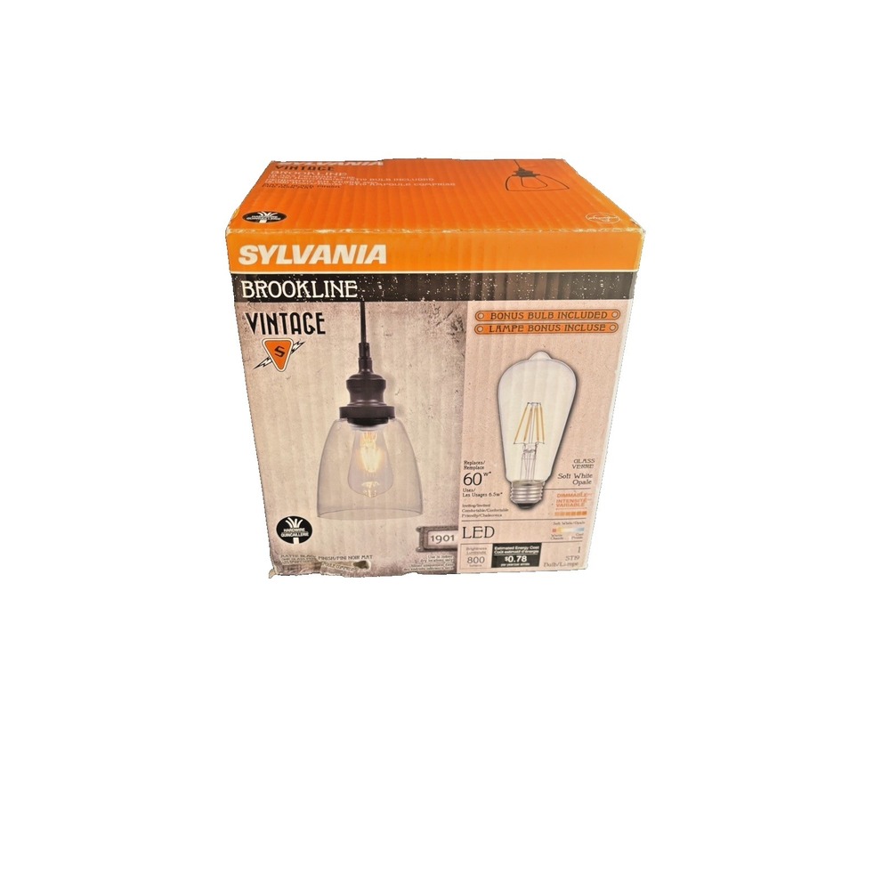 Sylvania Brookline Vintage Glass Pendant Light Fixture Matte Black Finish